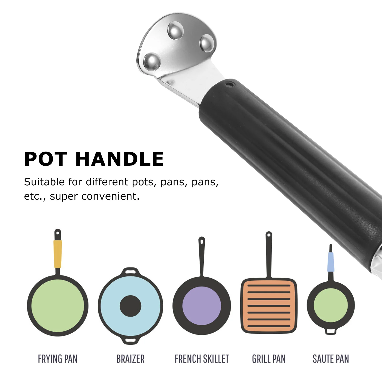 

Anti Scald Pot H Stainless Steel High Temp Ergonomic Detachable for Pots Pans Cookware Replacement Universal Grips Easy Clean