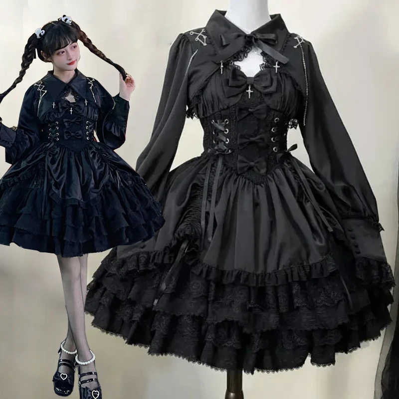 Victorian Gothic Lolita Dress Women Punk Style Sweet Lace Bow Eveing Party Dresses Harajuku Japanese Y2k Cosplay Princess Dress