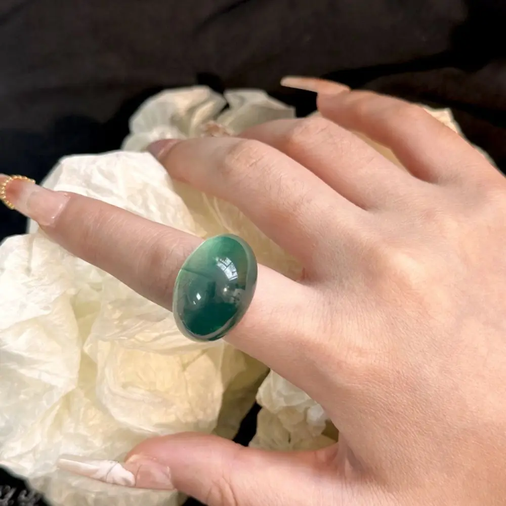 Temperament Candy Color Transparent Resin Ring Charm Oval Wide Acrylic Geometric Ring Ins Style Trendy Irregular Ring Jewelry