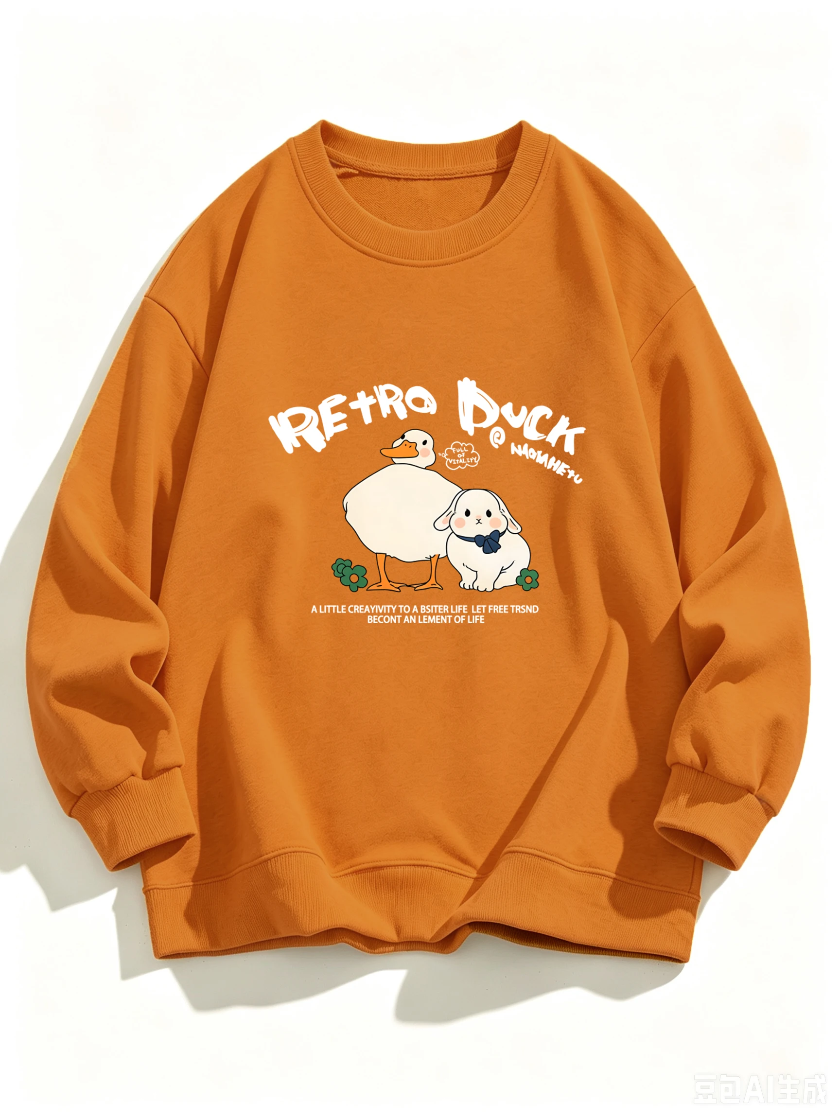 Retro Duck And His Friend Rabbit Prints Spring Autumn All-Match Male Sweatshirts Loose Fleece Streetwear Simple Street Clothes