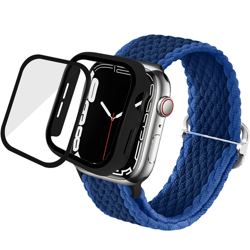 

Case + Strap For Apple Watch Band 7 45mm 41mm 42mm 44mm 40 38 mm Nylon Braided Solo Loop Bracelet belt iWatch Series 6 5 4 Cover