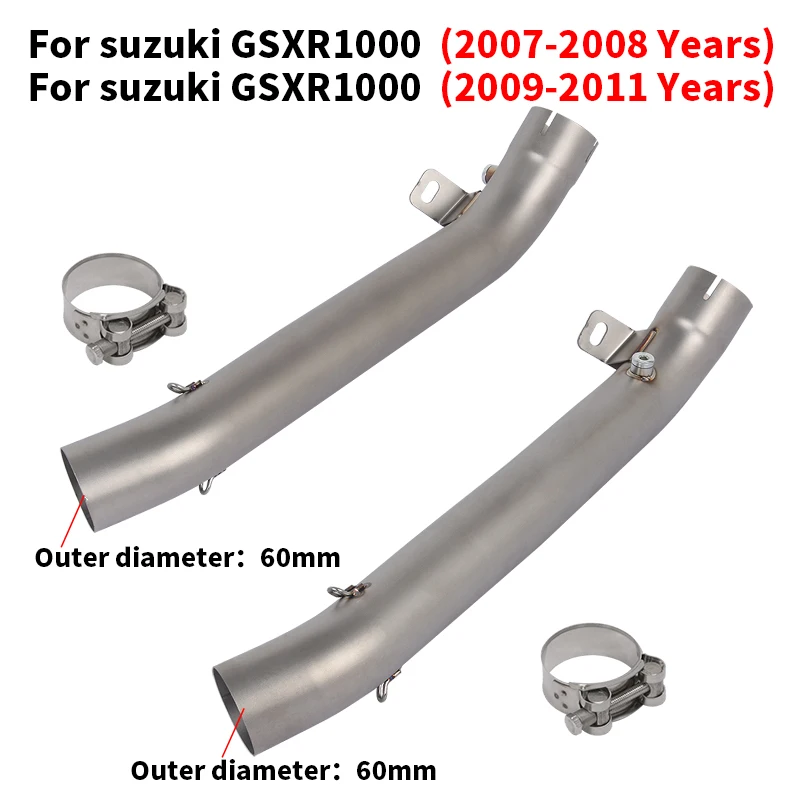 

For Suzuki GSXR1000 GSXR 1000 2007 2008 2009 - 2011 Motorcycle Exhaust Escape System Middle Link Pipe Connecting 60mm Muffler