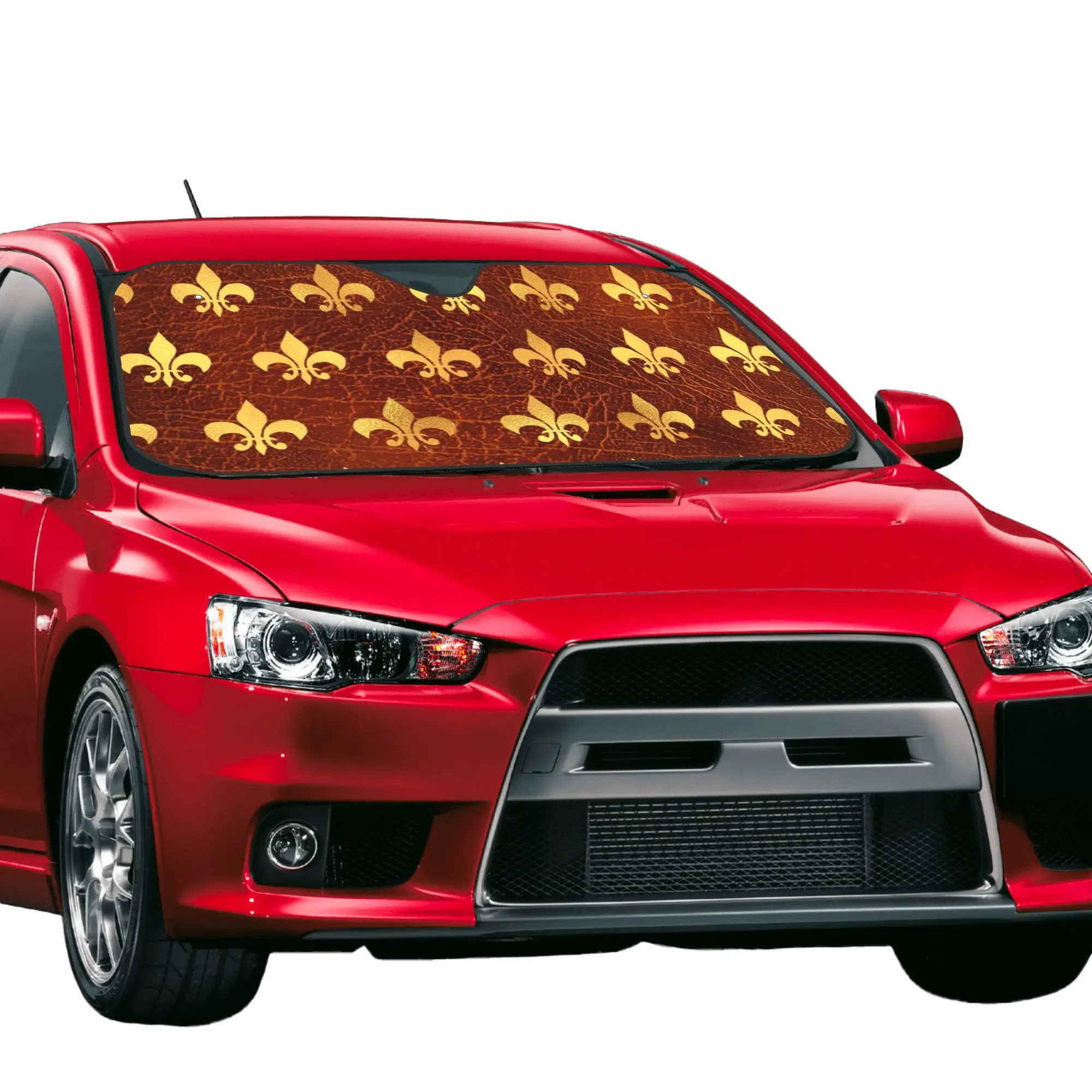 Windshield Sun Shade Car Royal Gold Brown Leather Fleur De Lis Solar Reflector Protector Visor Screen Cover Vehicle Windscreen