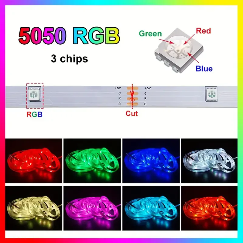 RGB 5050 LED Strip Lights 5V USB LED Light Strip Remote Control Flexible Lamp Tape Ribbon Diode for Home Party Decor TV Backligh