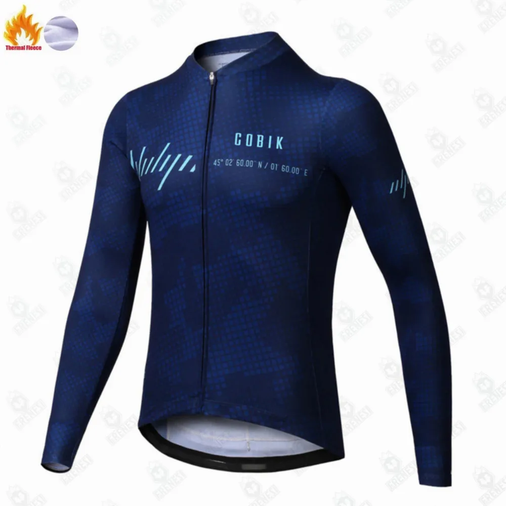 Cobik Bicycle giacca blu scuro inverno lana termica manica lunga Jersey maglia da Ciclismo da uomo Bike bavaglino collant Road Ciclismo Uniform