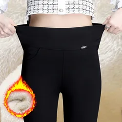 2023 Winter Warm Leggings For Women High Waist Stretch Thicken Black Solid Skinny Velvet Fleeces Pencil Pants Trousers P8667