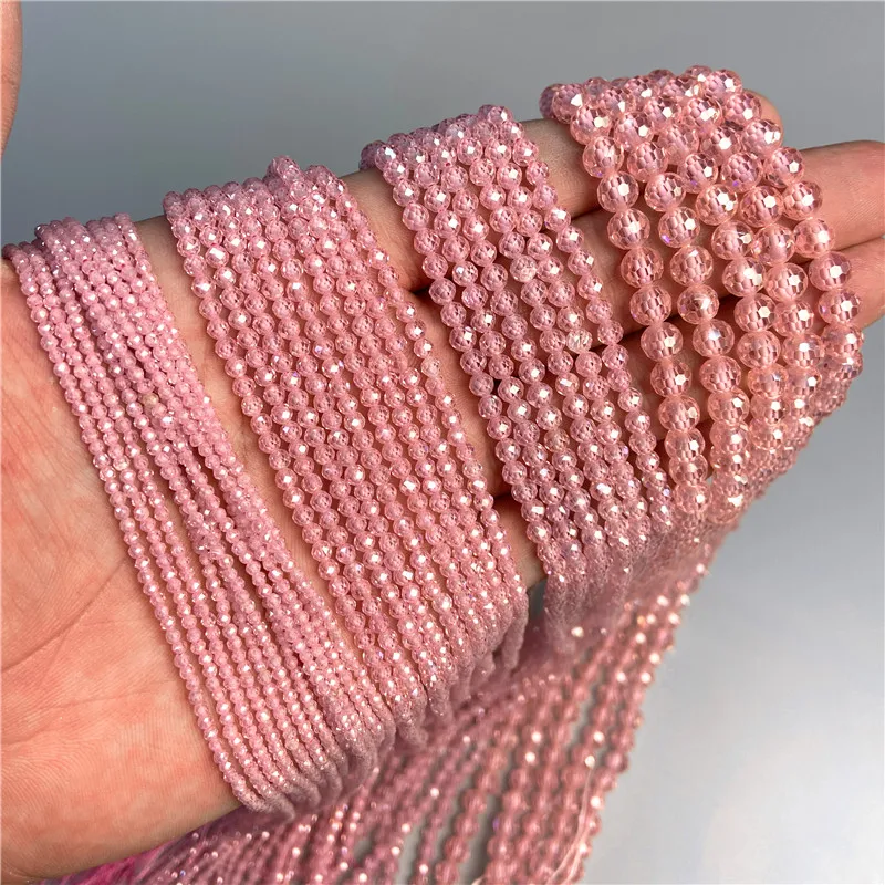 Natural Pink Rose Quartz Zircon Faceted Stones Beads Shiny Loose Bead Handmade Necklace Bracelet Diy Jewelry Making