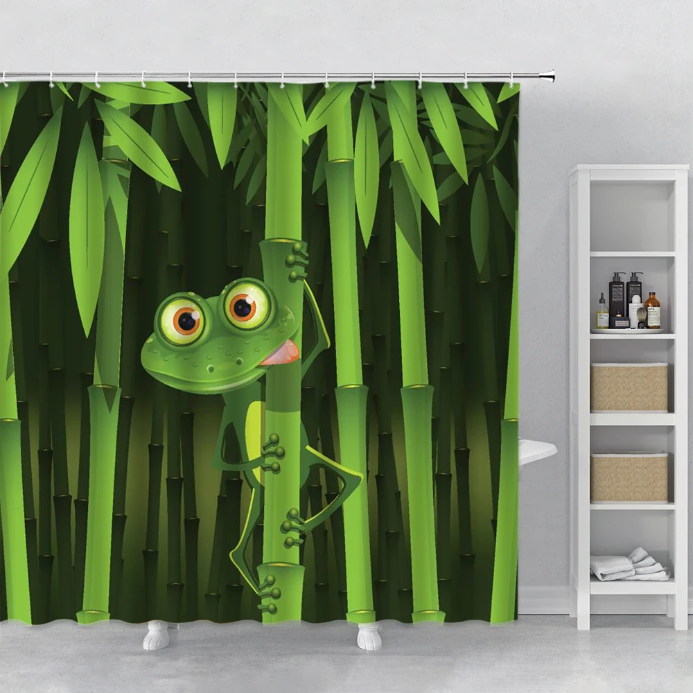 Ensemble de rideaux de douche en tissu, motif grenouille, animaux de la forêt, paysage de cerf, décor de salle de bain en tissu, hiver, noël