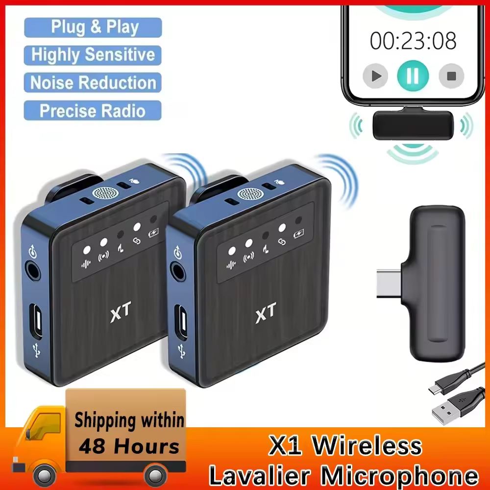 X1 Wireless Lavalier Microfone Sistema, Áudio Vídeo, Gravação de Voz, iPhone, Android, Celular, Laptop, PC, Ao Vivo