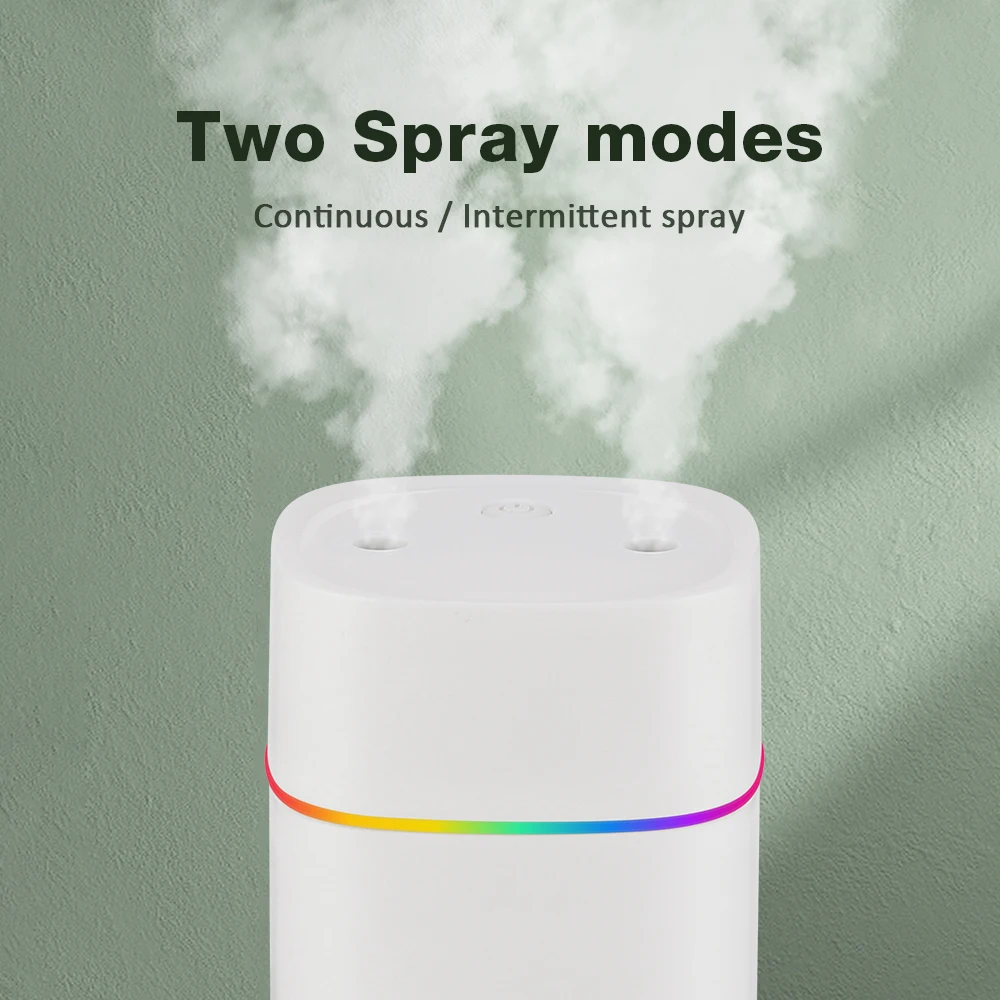 600ml Air Humidifier Essential Oil Aromatherapy Cool Mist Maker Double Spray 7 Color Lights Rechargeable Purifier Home Office
