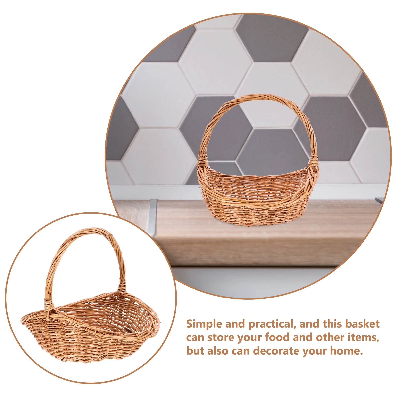 

Portable Handwoven Durable Plastic Woven Basket Natural Picnic Storage for Camping Outdoor Family Events Festival Fruit Basket
