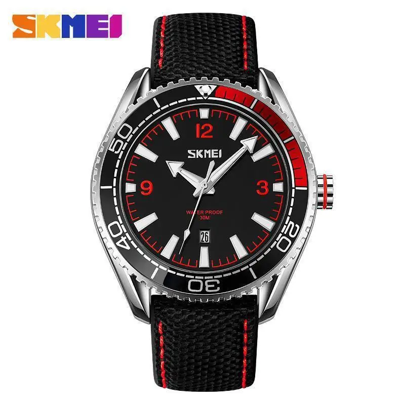 

Outdoor Quartz Mens Date SKM9291 Leather Waterproof Wristwatch Watches Design