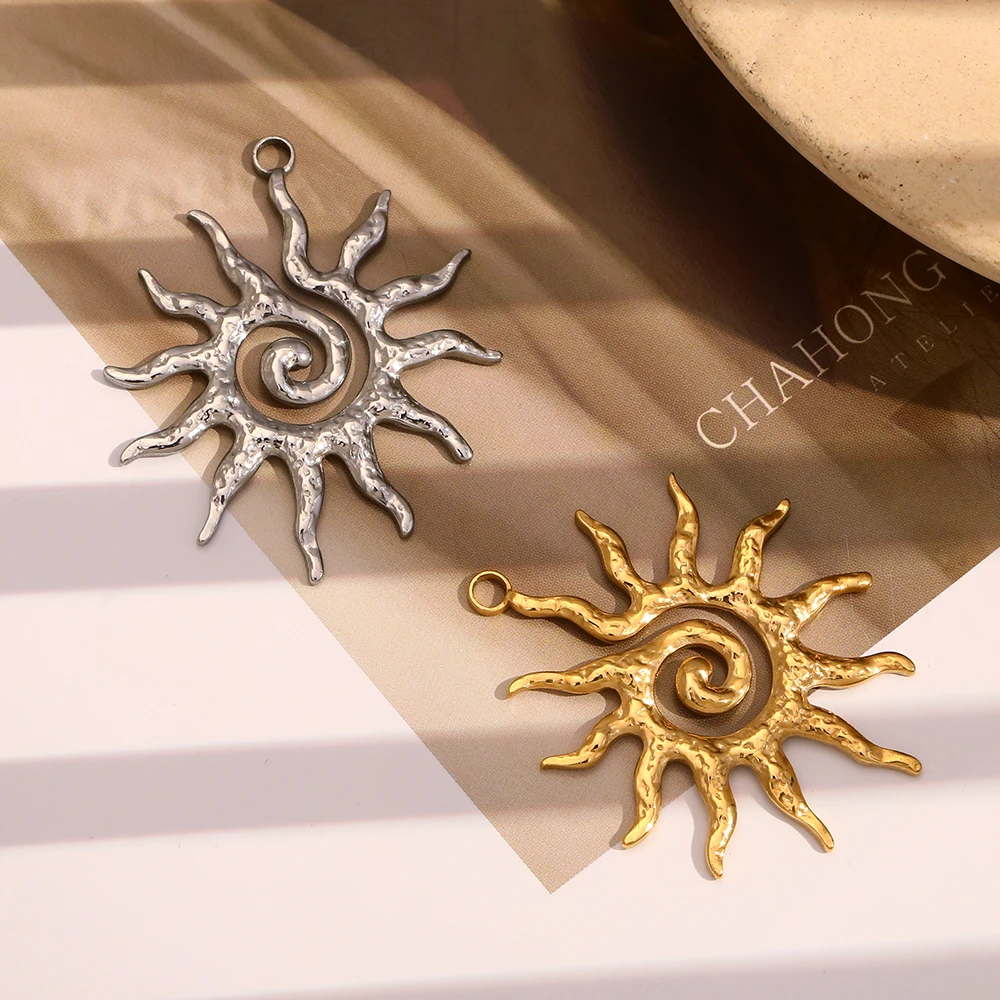 MamacitaSlay Vintage Spiral Sun Gold Plated charms for jewelry making handmade Waterproof Stainless steel charm Pendant