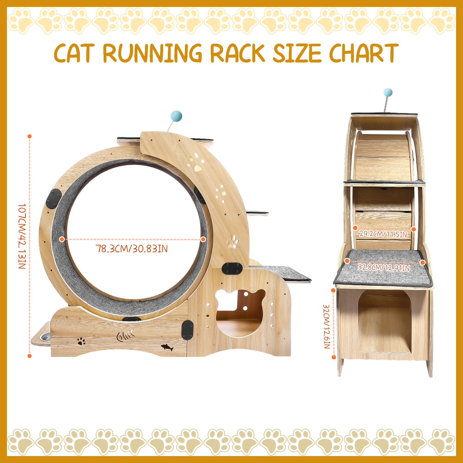 Cat Exercise Wheel, 4 In 1 Cat Treadmill With Climbing Ladders Shelf, House, Cat Bowls, Ultra Quiet Indoor Cats Daily Running