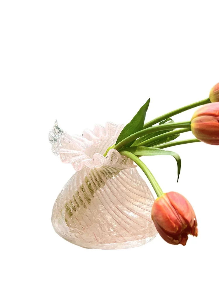 

Light luxury glazed handbag bag vase glass flower basket living room home soft decoration flower arrangement