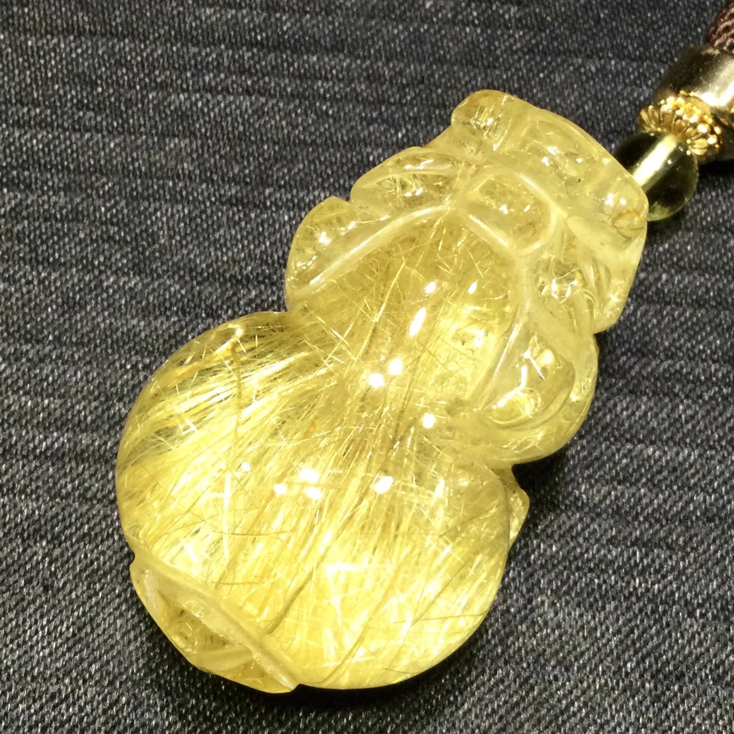 Natural Gold Rutilated Quartz Pendant Flower Men 37*23*19mm Pi Xiu Women Brazil AAAAAAA