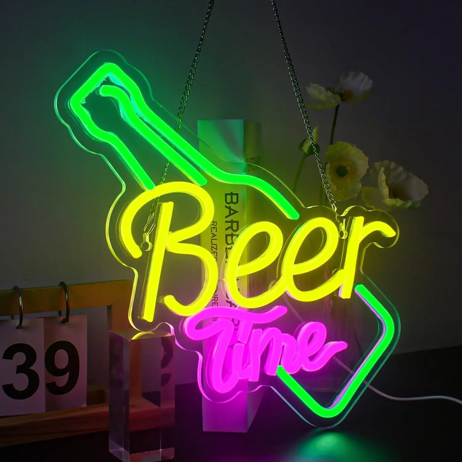 Beer Time Retro Bar Neon Sign Vintage LED Wall Art for Pub Man Cave Home Bar Decor Beer Lover Gift Party Ambiance Lighting