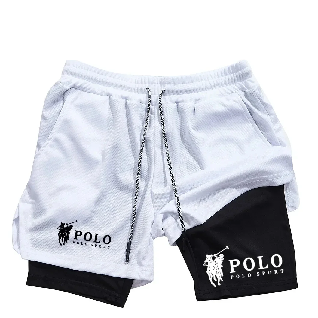 Мужские шорты для фитнеса с принтом, двухслойные спортивные шорты 2 в 1 с быстрым высыханием для фитнеса и активного отдыха на природе.