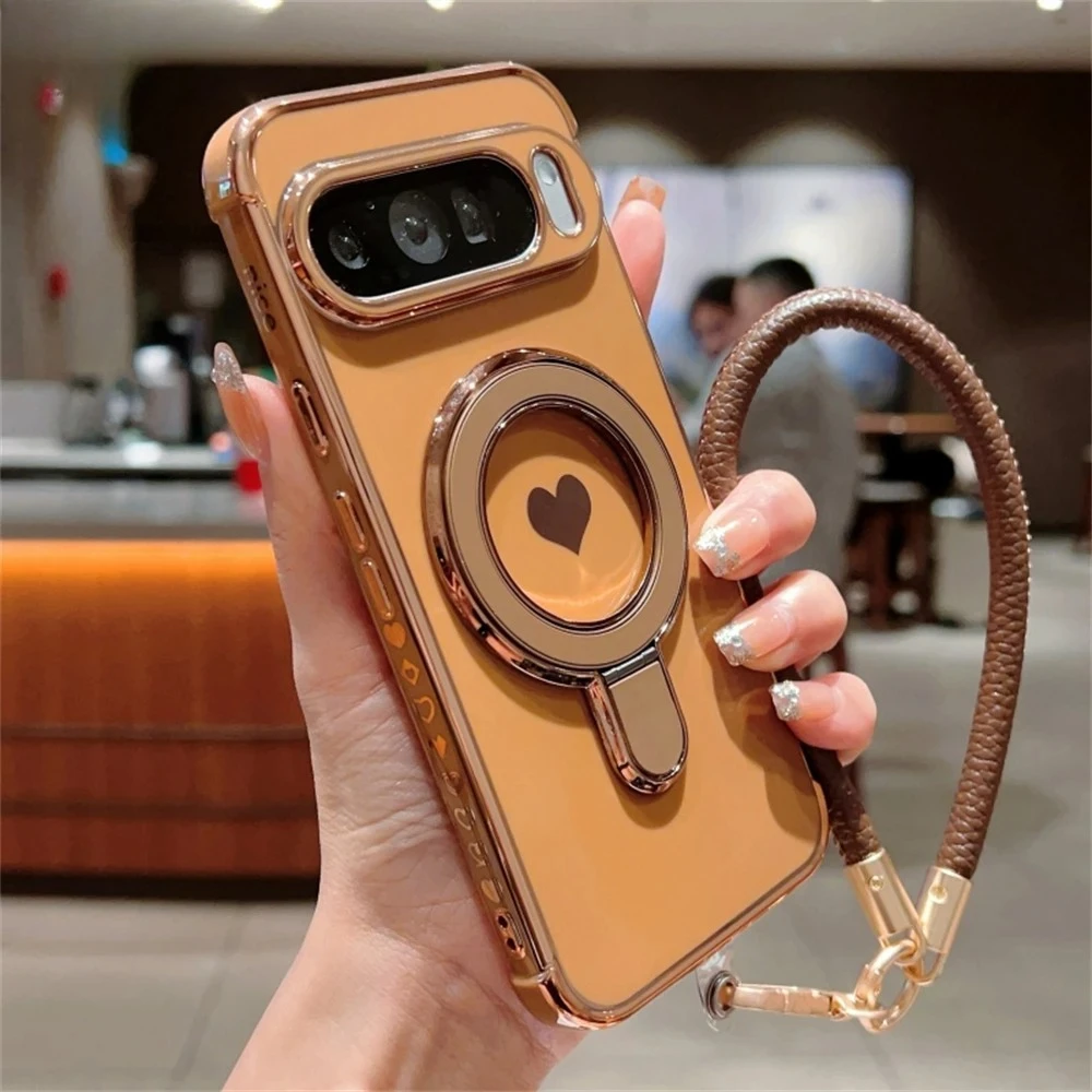 حافظة فاخرة أنيقة بحلقة مغناطيسية لهاتف جوجل بيكسل 10 9 برو XL 8 A مع سوار معصم محمول غطاء مقاوم للصدمات