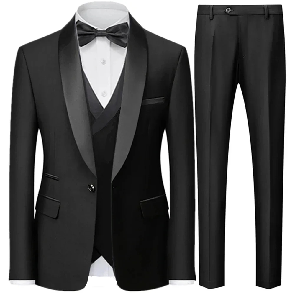 3 Pieces Set Blazers Jacket Vest Pants / Fashion Men Casual High Quality Business Slim Groom Wedding Formal Suit Coat Trousers