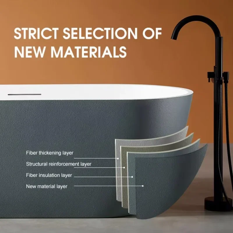 Modern Luxury Free-Standing Spa Bath Tub New Material Artificial Stone Oval Soaking for Villa Indoor Bathroom Design