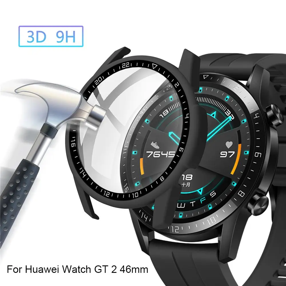PC Shell Tempered Glass Cover Screen Protector Frame Dial Scale Protective Case For Huawei Watch GT 2 46mm Smart Watch Accessory