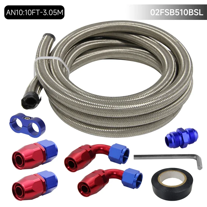 

Black/Silver Universal 10FT 3.05M AN10 Nylon/Stainless Steel Braided Oil Fuel Line + AN10 Hose End Fitting Kit For audi q7