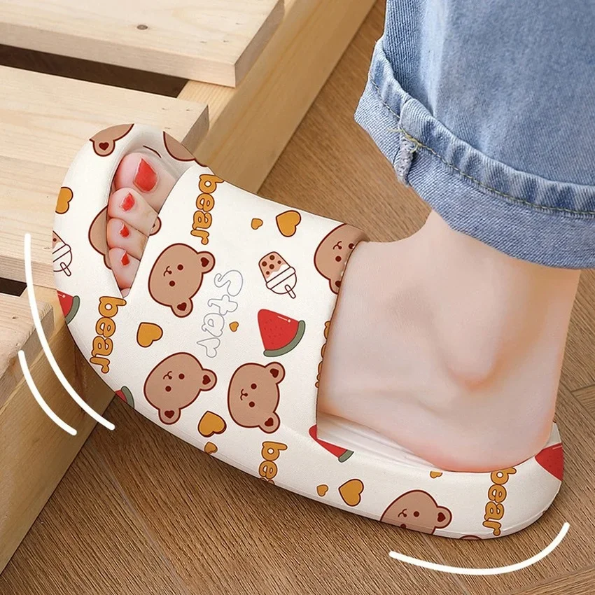 Home House Slippers Cloud Women Teddy Bear Cartoon Summer Non Slip Slides Indoor Outdoor Men Shoes Flat platform Female Sandals