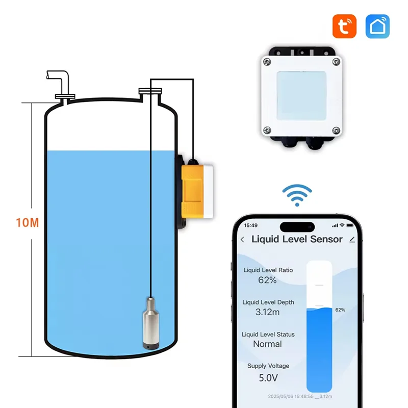 L72A-202W Tuya Sensor sumergible de alta precisión Sensor de nivel de tanque de agua inteligente medidor tanque 10M Sensor