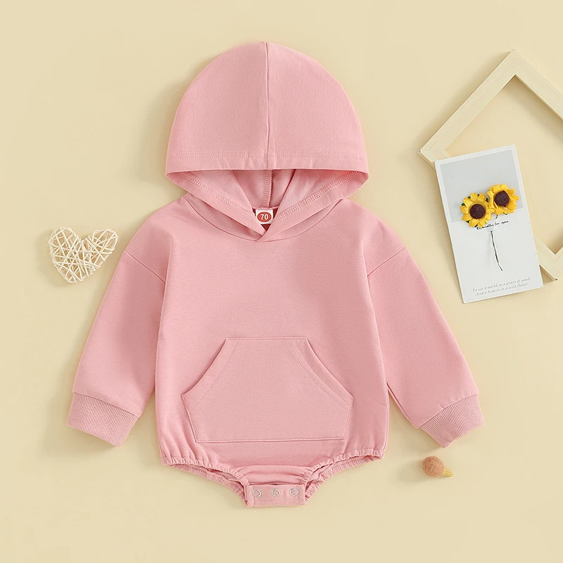 Lioraitiin Infant Baby Boy Girl Fall Clothing Hoodies Sweatshirt Romper Solid Color Long Sleeve Outfit Spring Clothes