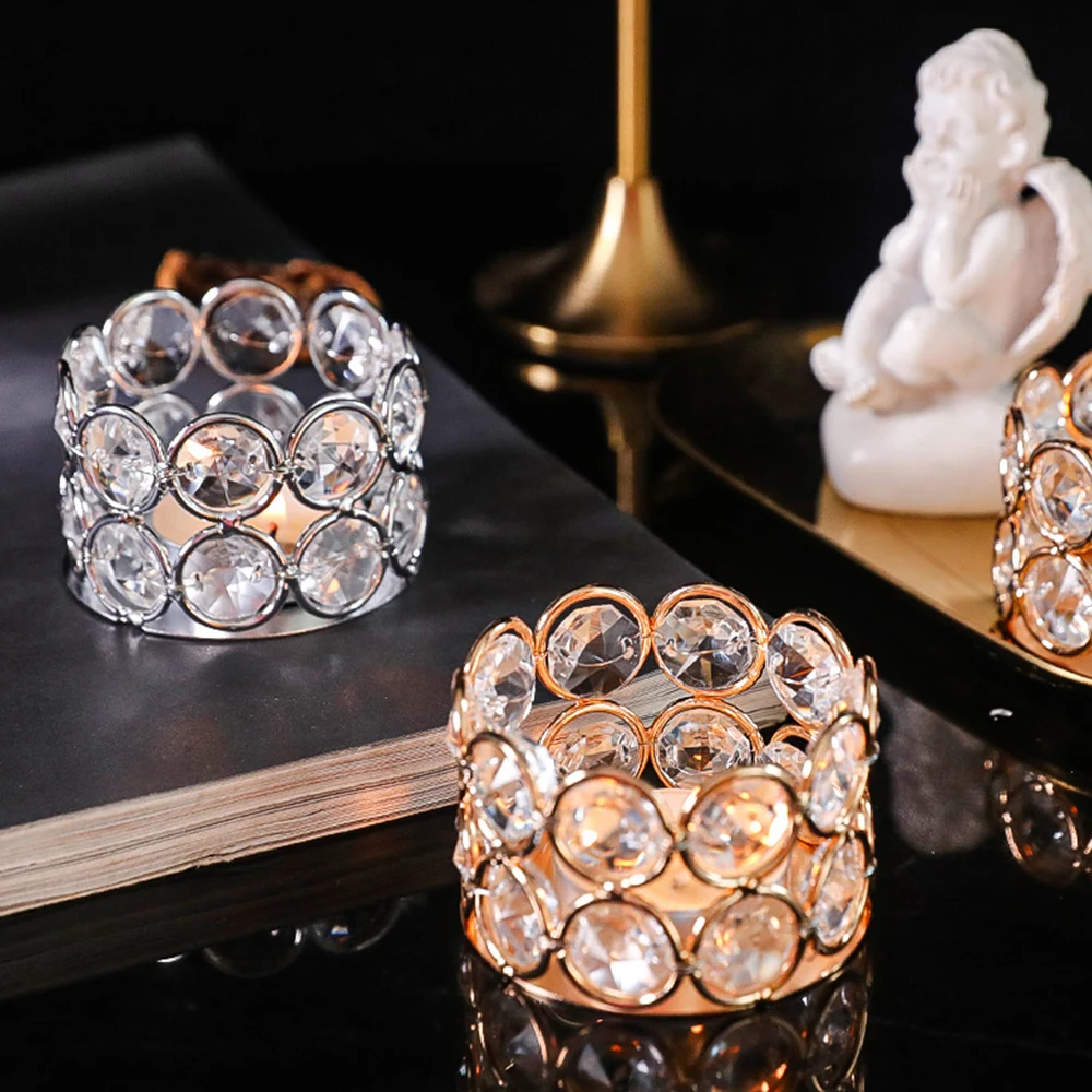 Crystal Tealight Candle Lantern Holders Gold Silver Candlesticks For Wedding Table Arty Table Centerpieces Home Decors