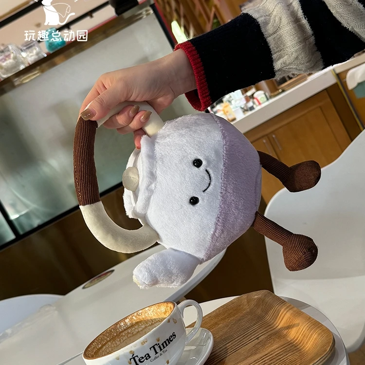 Cute Teapot Cup Cake Stuffed Plush Toys Kawaii Taro Paste Purple Tea Seat Cartoon Dolls Soft Plush Gifts For Girl Room Decor