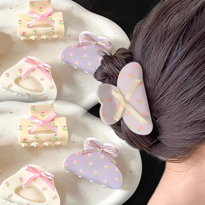 2024 New Girl Cute Butterfly Floral Small Clip Ribbon Bow Fragmented Accessories Hairpin Headdress Flower Hairpin Hair Shark