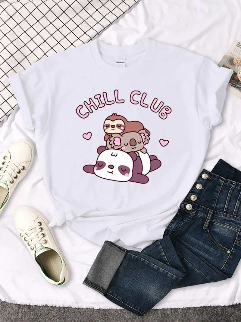 T-Shirt Females Kawaii Cartoon Graphic Tops Womans Sports Oversize Harajuku Funny Girls T-Shirts Panda Koala Sloth Cute Printed