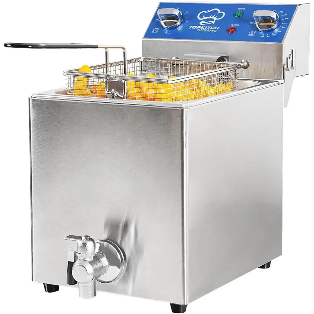 8.5Qt Electric Fryer with Oil Drain Timer Solid Wire Mesh Basket Precise Temperature Control Easy Clean High Power Heating