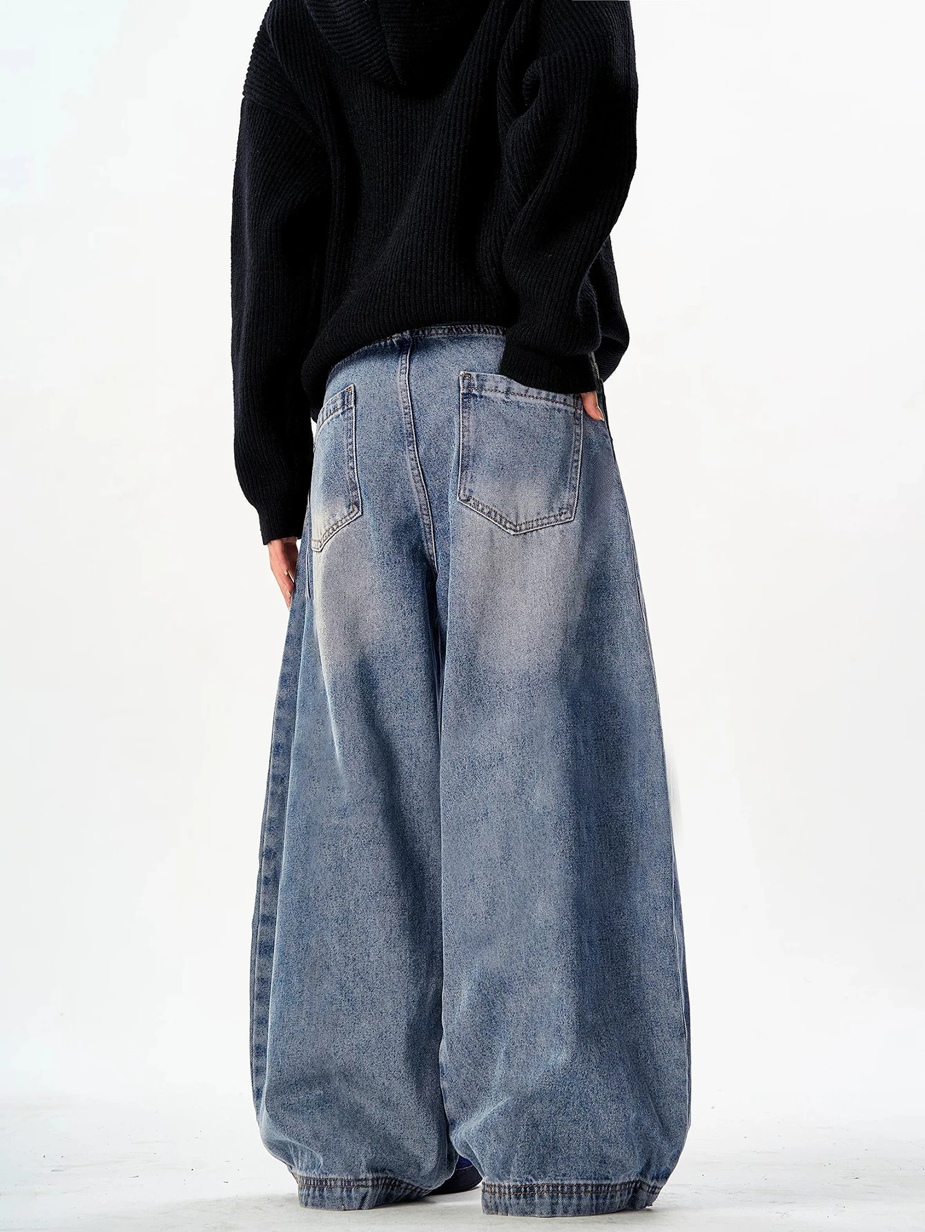 Men's Jeans Versatile Streetwear Wide Pants, Minimalist Style Distressed And Whiskered Men's Casual Trousers, All Seasons