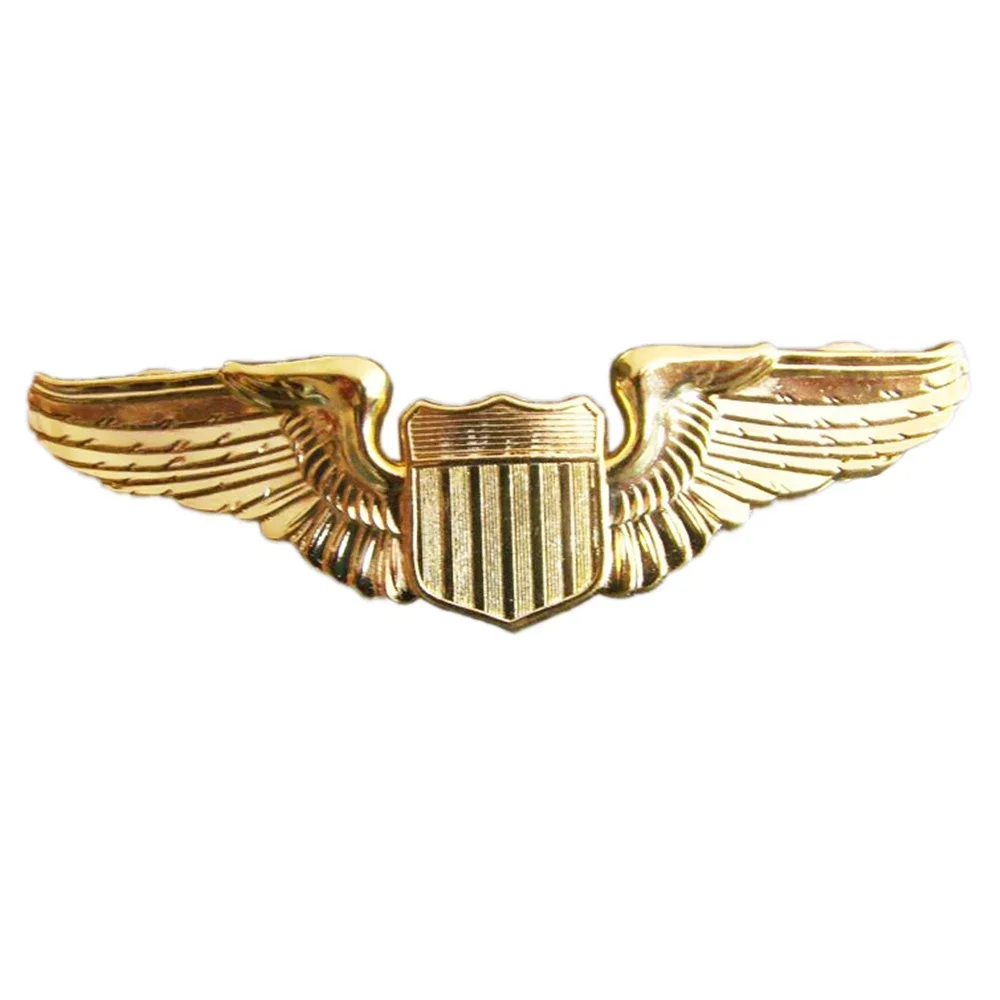 

WWII US BADGE U.S. AIR FORCE INSIGNIA AVIATOR PILOT METAL WINGS PIN GOLD