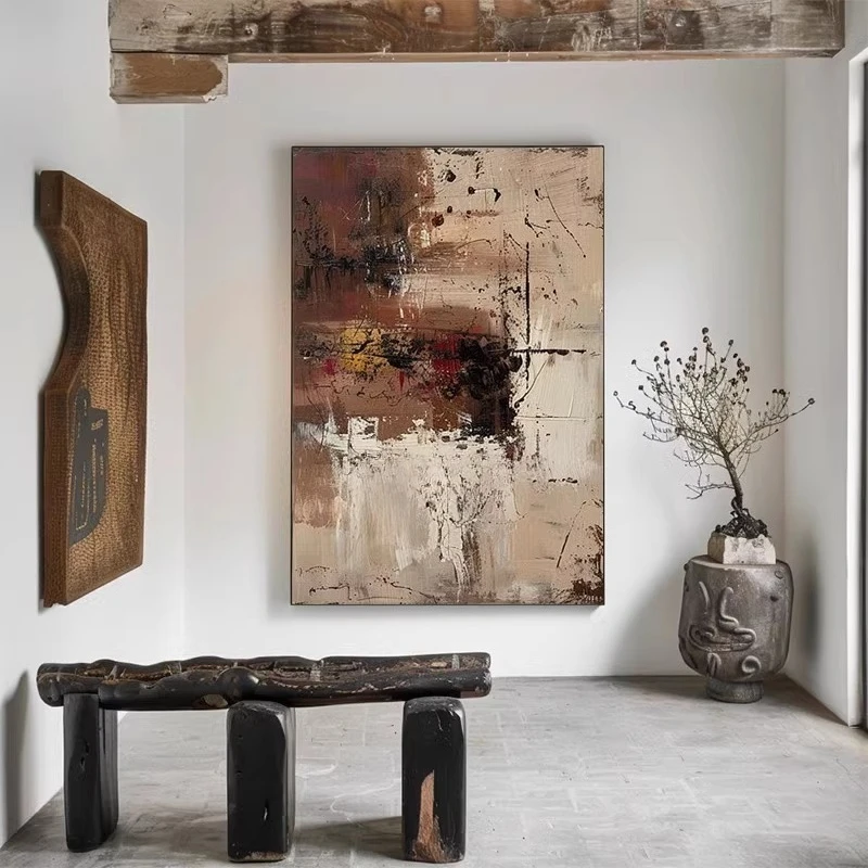 Minimalist abstract guest bed and breakfast entrance hanging painting wabi-sabi wind texture decorative painting vertical