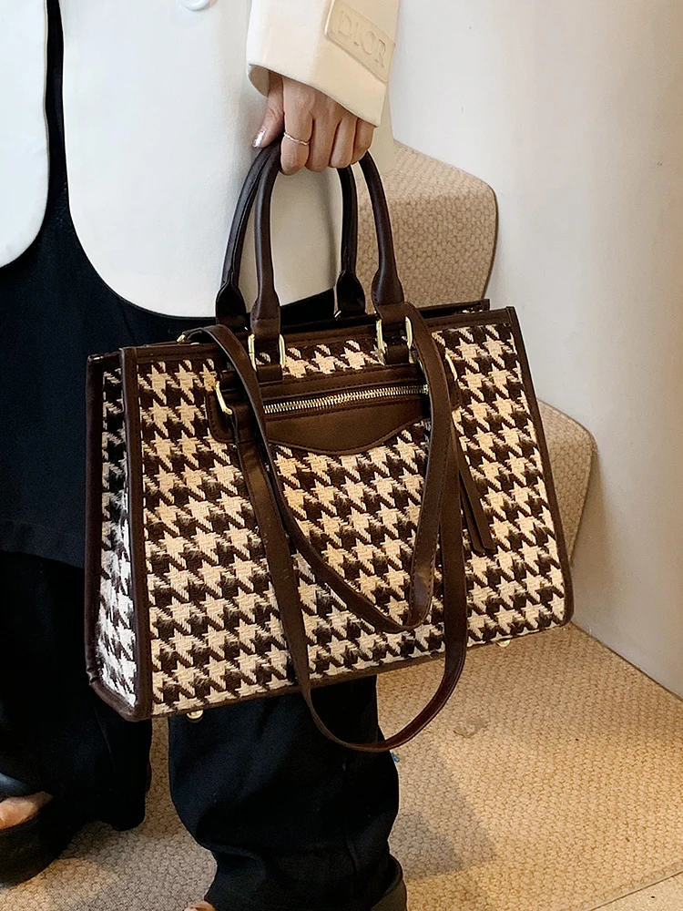 

Faionable Plaid Handbag Women's Large Capaci Commuter Tote Bag Luxury OL Briease Korean Sle Casual oulder Bag