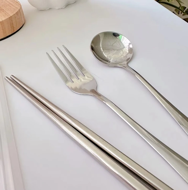 Sanrio Spoon Fork Chopsticks 3 Piece Set Cute Kuromi Pompompurin Hello Kitty Stainless Steel Child Tableware Kitchen Supplies image 4
