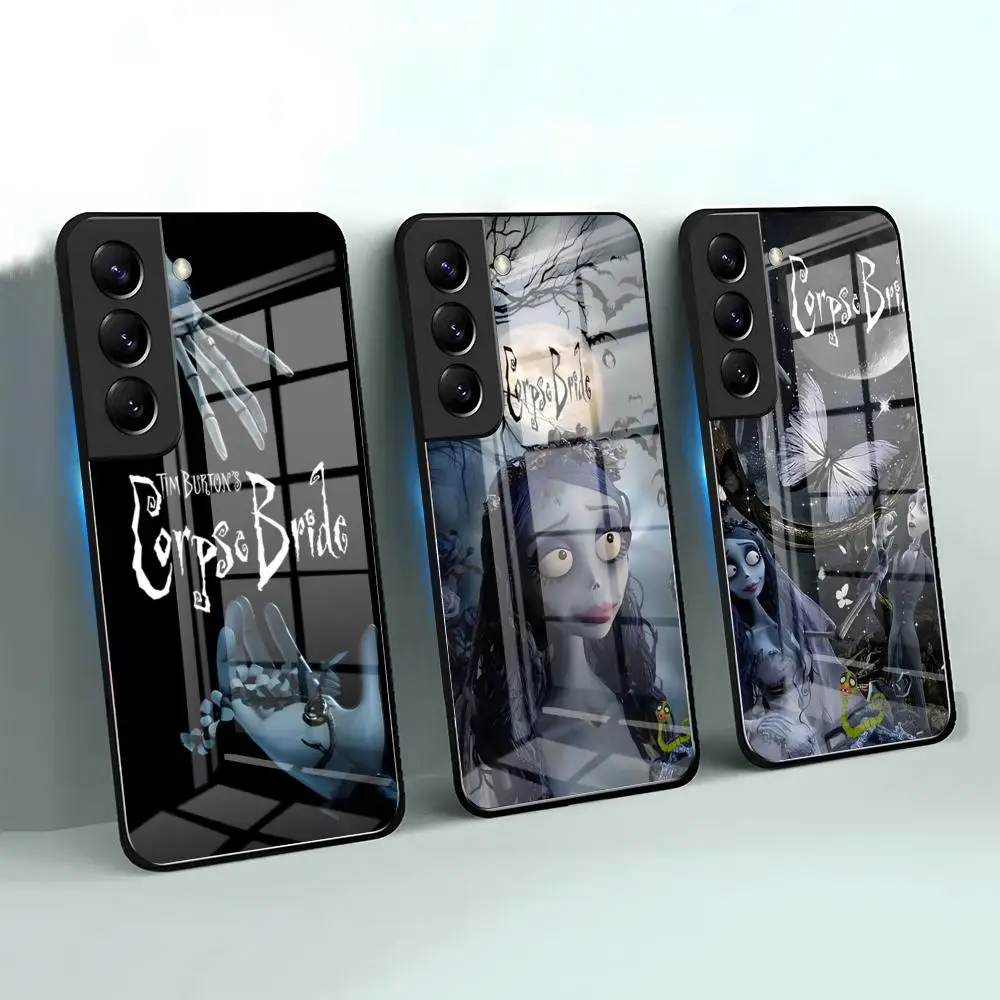 Custodia Per Telefono Tim Burton C-Corpse B-Bride Per Samsung S25 S24 Fe S23 S22 S21 Plus S20 Ultra Note20Ultra Cover In Vetro Nero-image