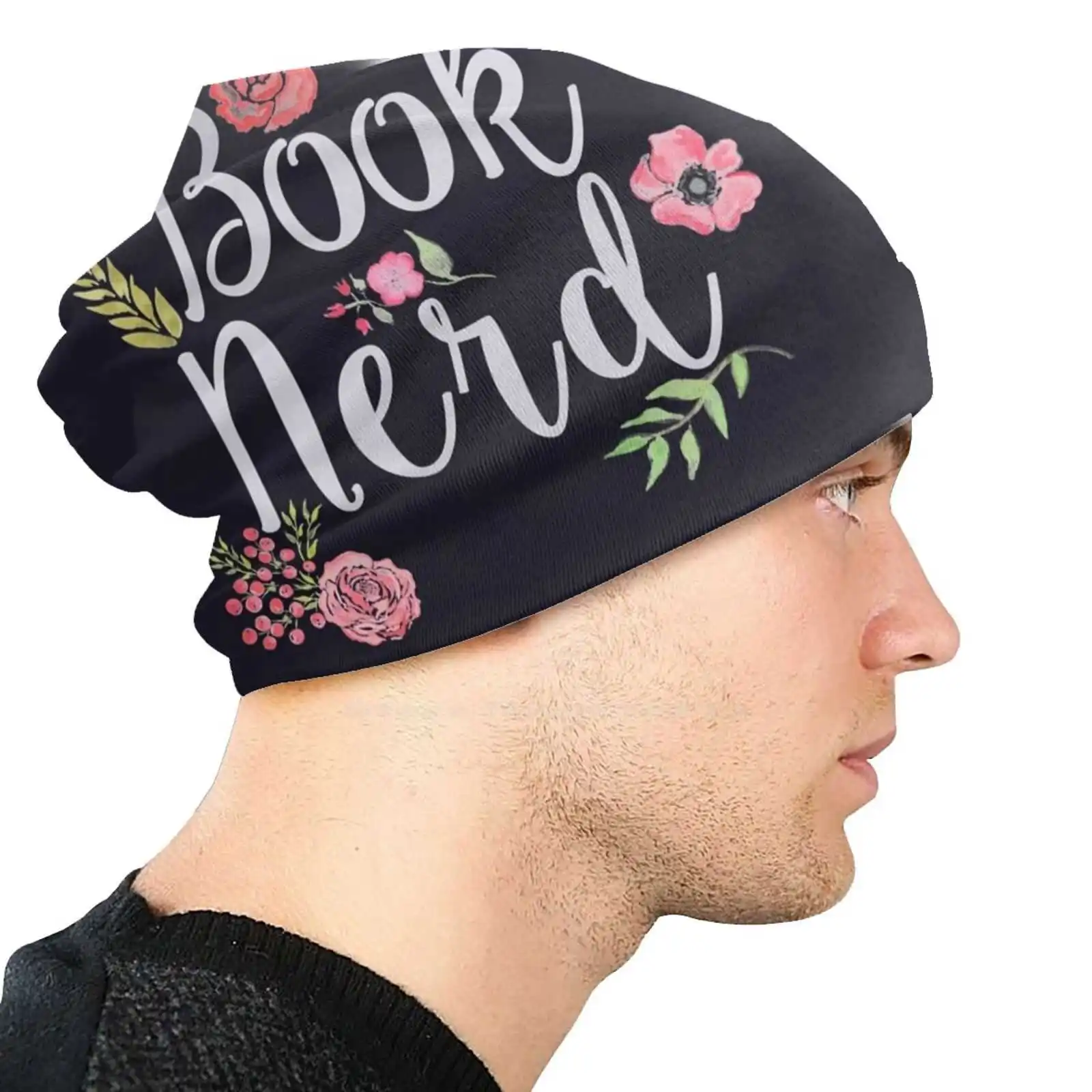 Book Nerd Reverse Knitted Hat Warm Beanie Outdoor Caps Bookstagram Chapter Page Reads Reading Reader Bookworm Book Nerd Floral