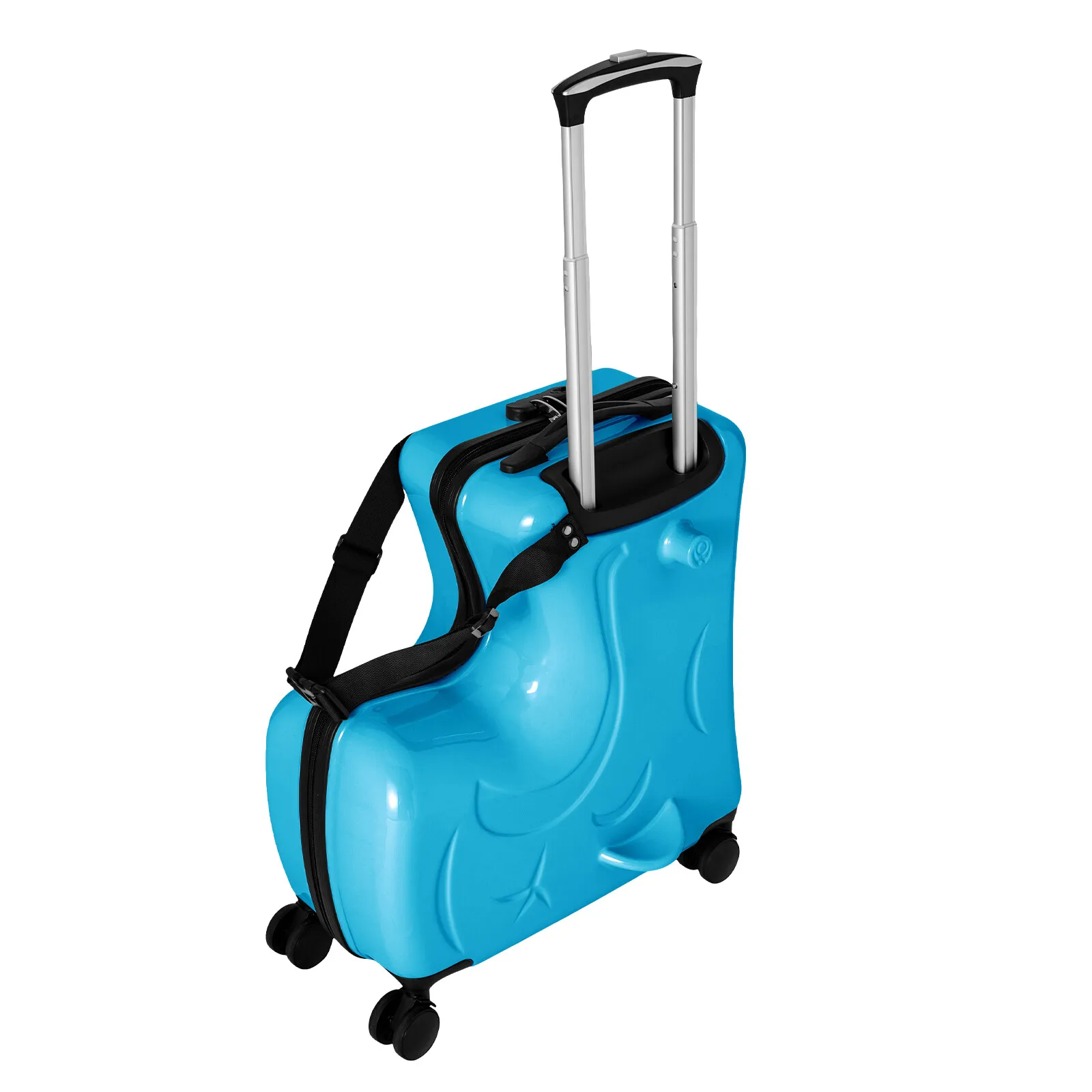 Blauer Gepäckkoffer im Alter von 3–6 Jahren, Kinder-Rollkoffer, Pferdeform, Gepäckkoffer, PC, ABS-Aluminiumlegierung