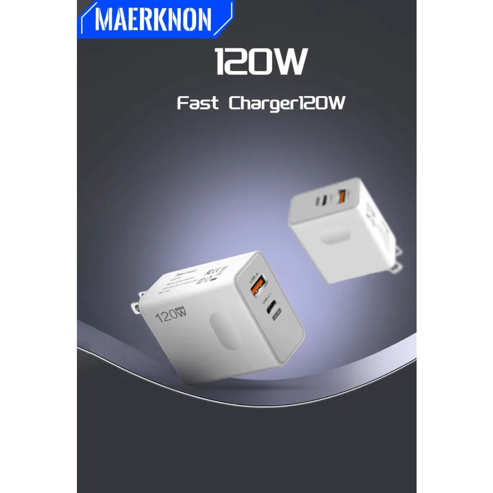 

120W 2 Ports Fast Charging Charger PD Wall Adapter USB Phone Charger Type C Cable for iPhone 14 Samsung Xiaomi Huawei EU/US Plug