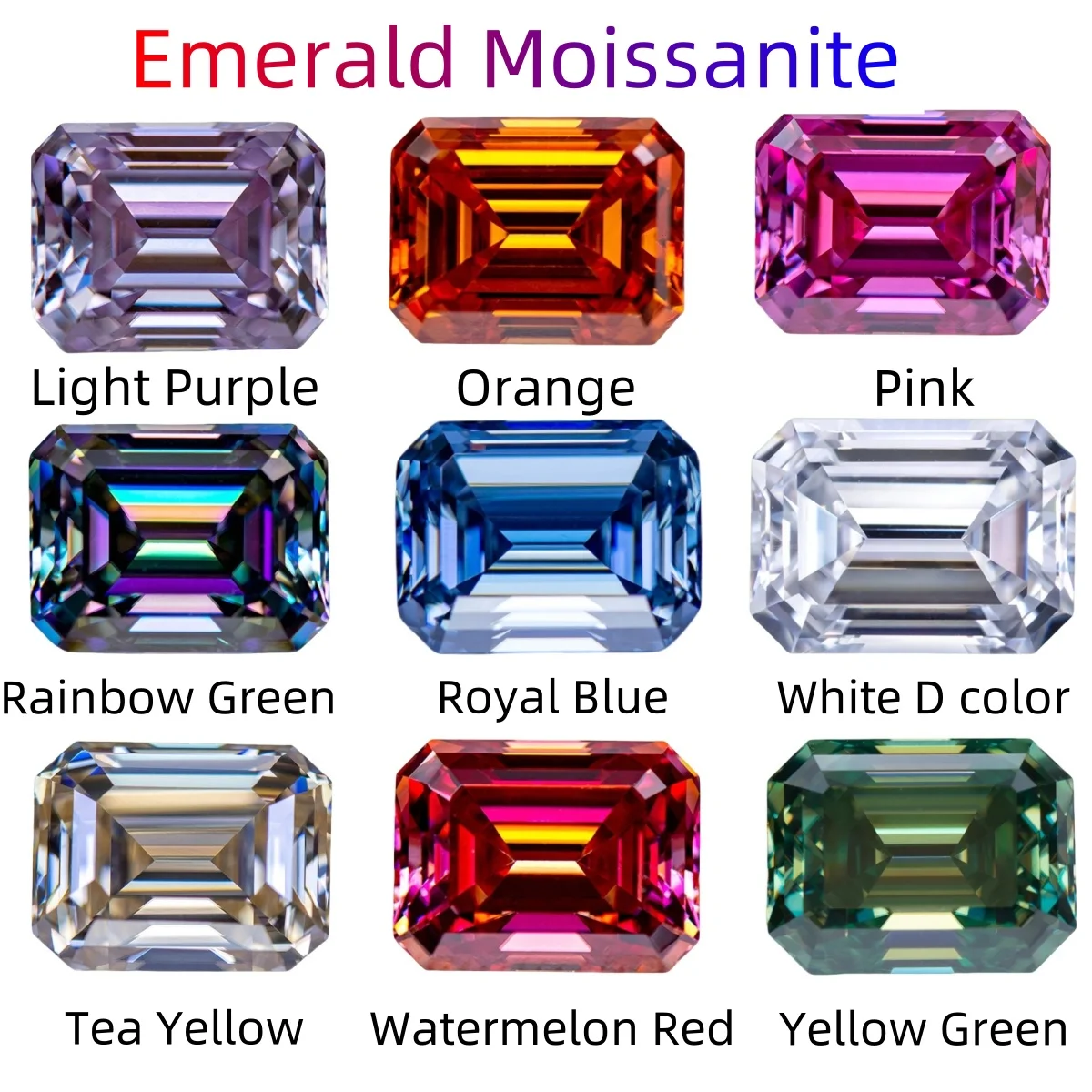 Emerald Cut Moissanite 1.0~5.0ct Green,White,Aquamarine,Garnet  VVS1 GRA  Charms Loose Gemstone For Jewelry  Women Rings Making