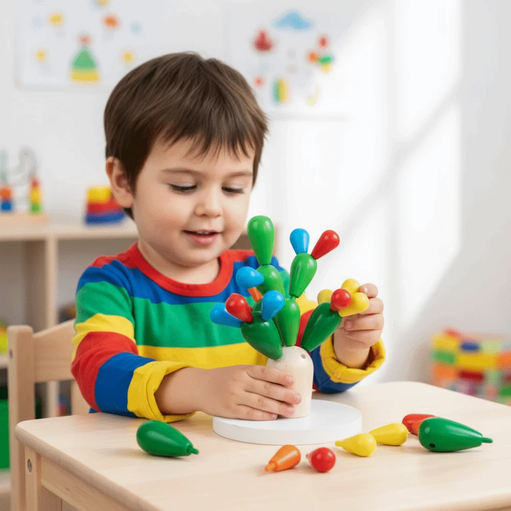 

Wood Blocks Colorful Cactus Wood Blocks Drop-resistant High Quality Cactus Puzzle Durable Real Wood Real Wood Blocks Children