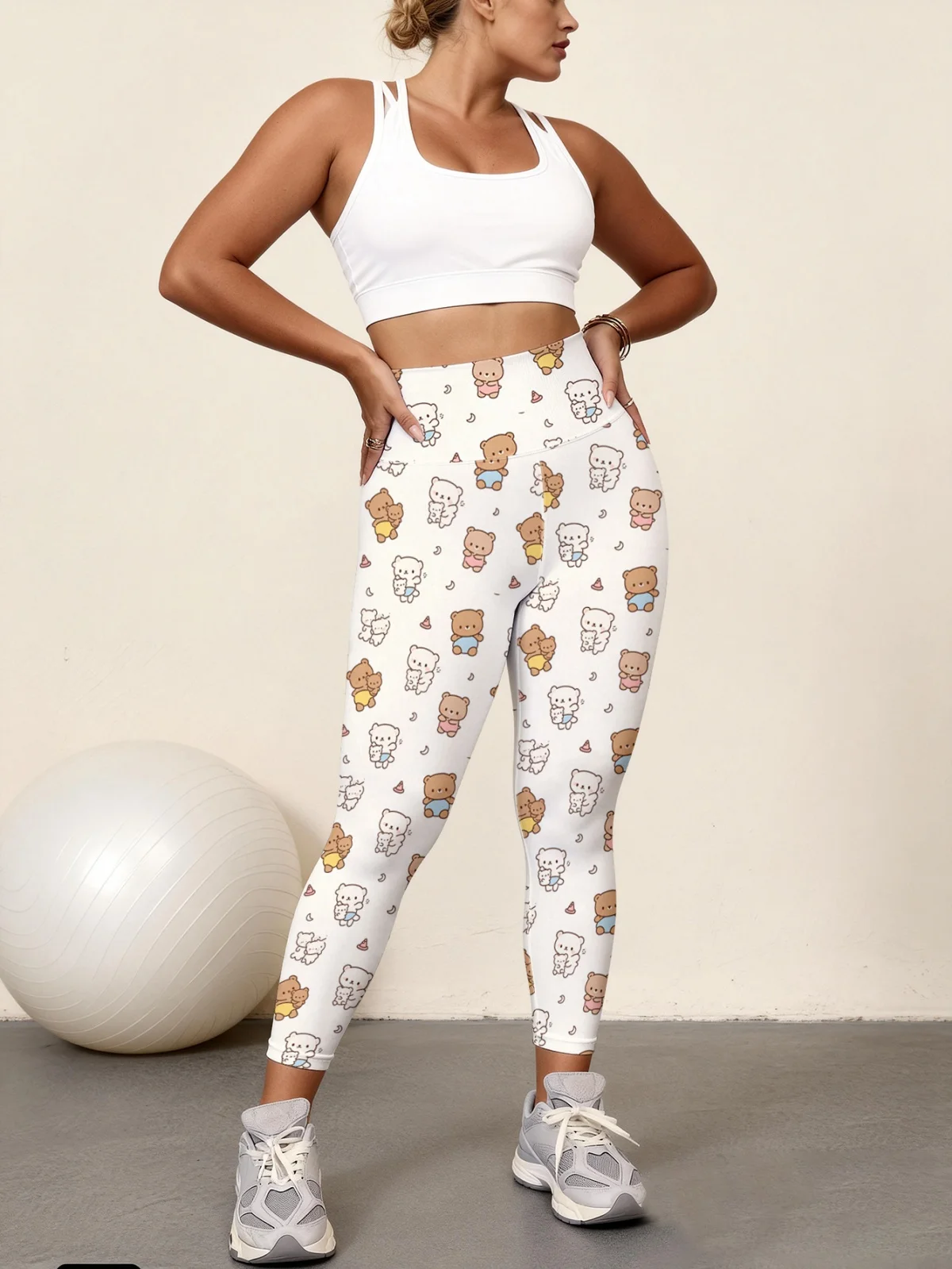 

Little Bear Family Full Print Women's High Waist Yoga Pants, High Elasticity Quick Drying Sports Tights, Gym Fitness Tights