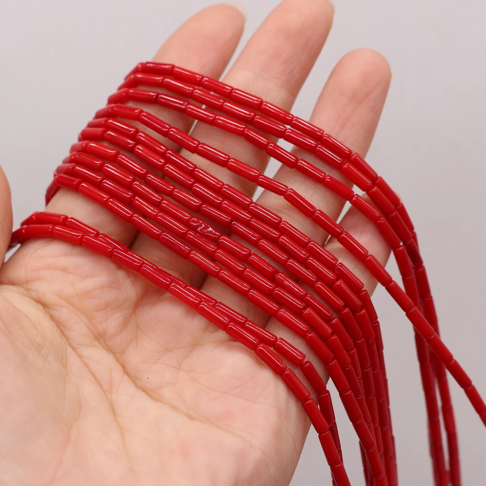 4PCS Wholesale Natural Coral Red Cylindrical Shape Beaded For Jewelry MakingDIY Necklace Bracelet Accessories Charm Gift
