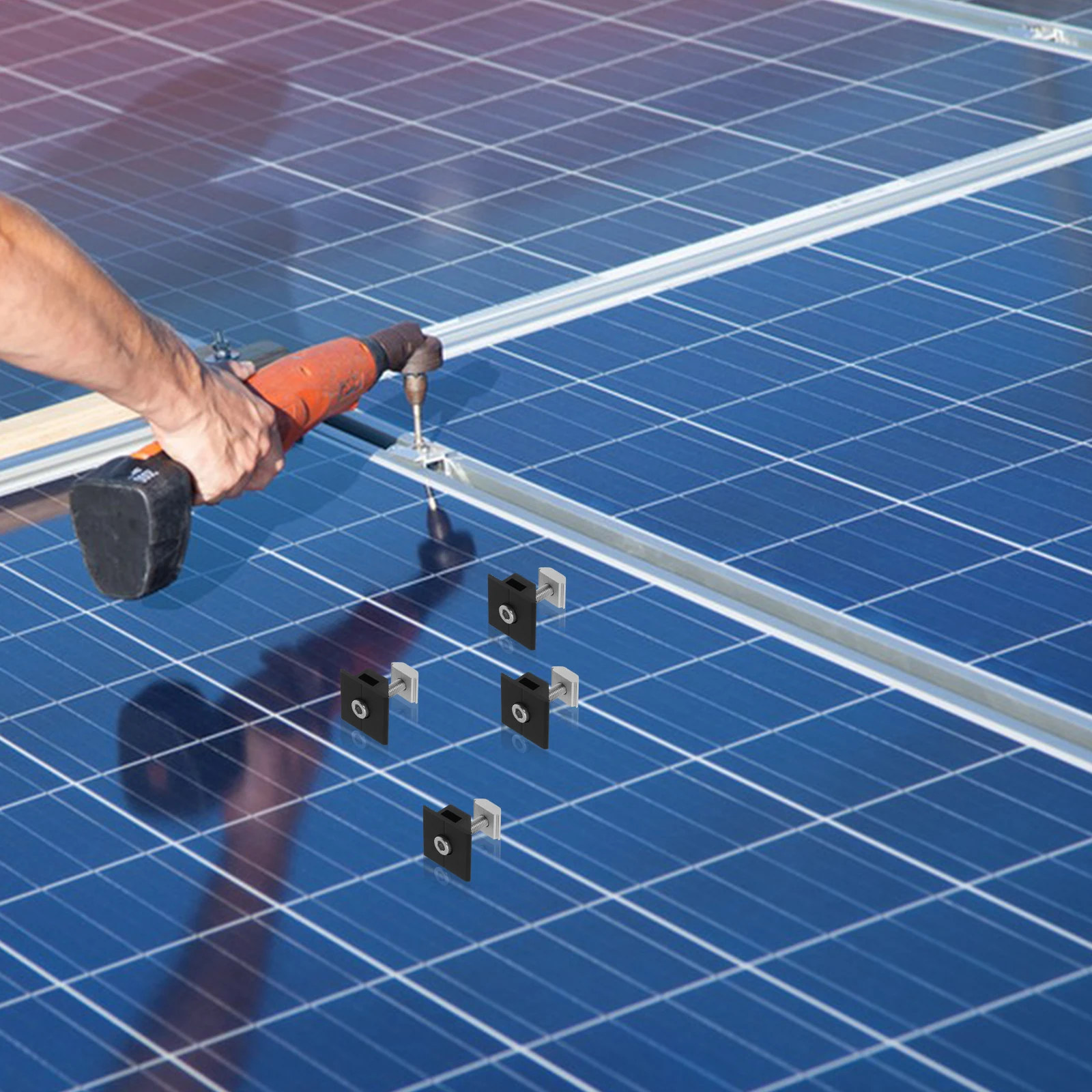 

4pcs Solar Panel Mid Clamps Aluminum Alloy Silver For Roof Mounting Pre-Drilled Holes M8 Bolts Solar Mounting Brackets Hardware