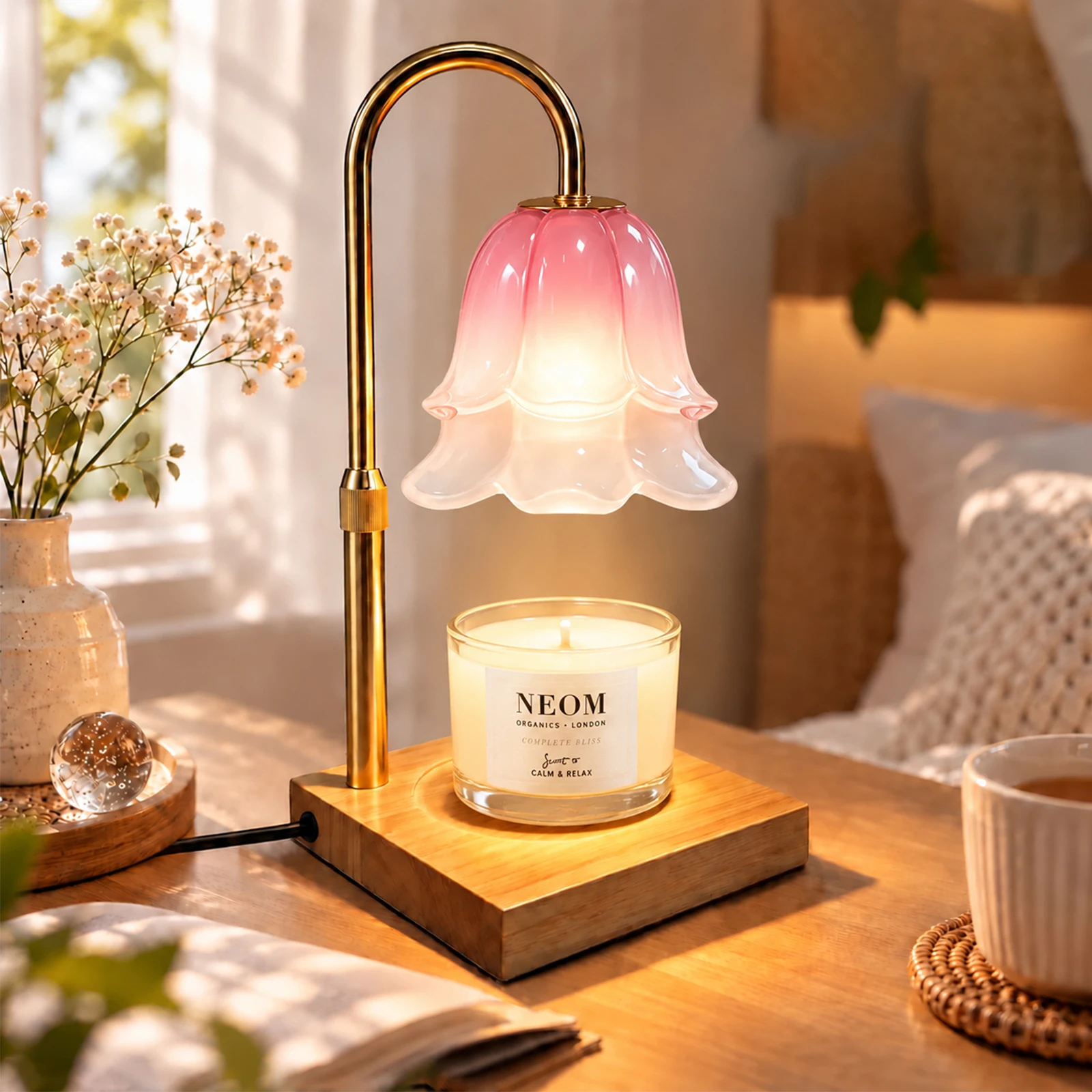 50W Flower Candle Warmer Lamp with Timer 4 Speed Dimmable Height Adjustable Base for House Warming Birthday Gifts New Home Decor